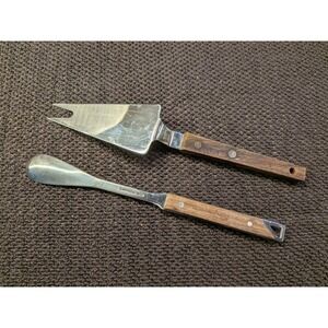 Vintage Stainless Steel Japan Wood Handle Cheese Knife & Spreader Set